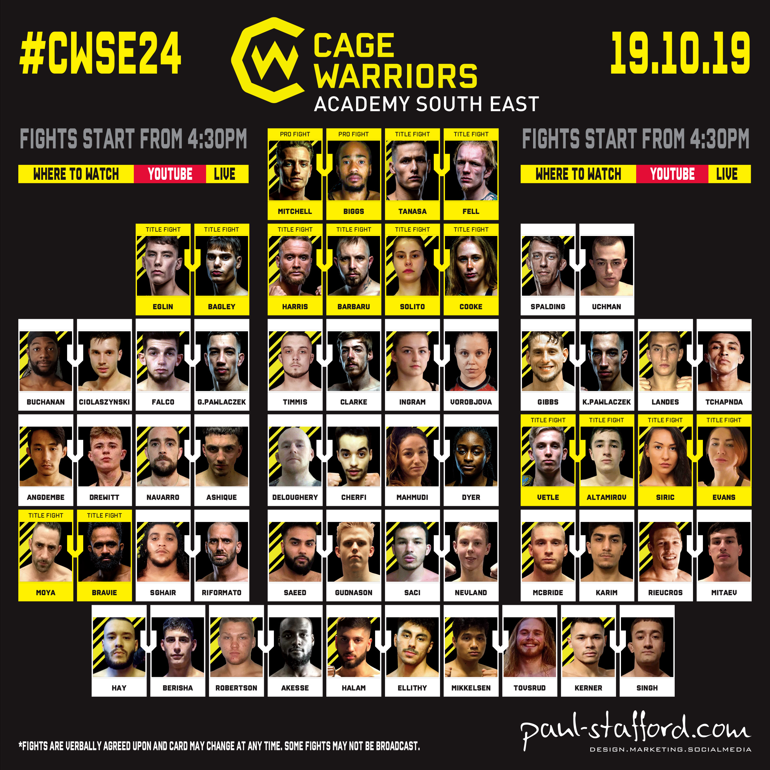 Cage Warriors Academy South East 24 - Fightcard